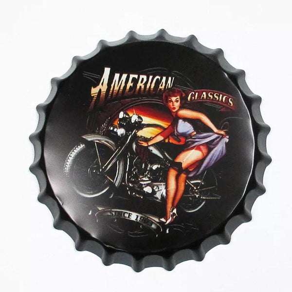 American Classics Beer Cap Metal Tin Sign Poster