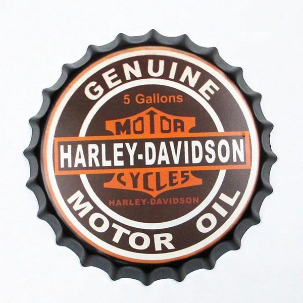 Genuine Harley Davidson Motor Oil Beer Cap Metal Tin Sign Poster