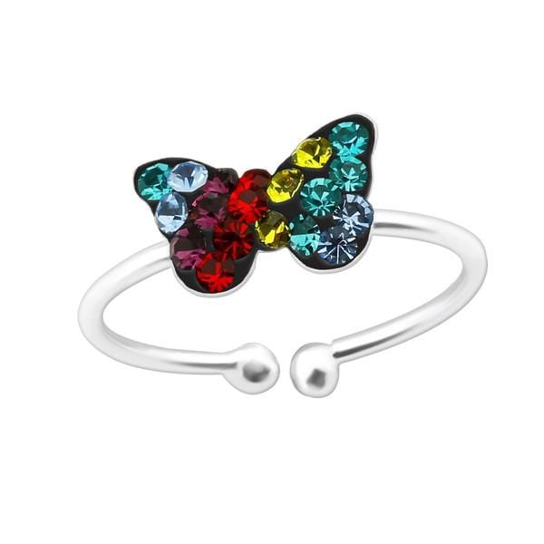 Children's Silver Butterfly Multicolor Adjustable Ring