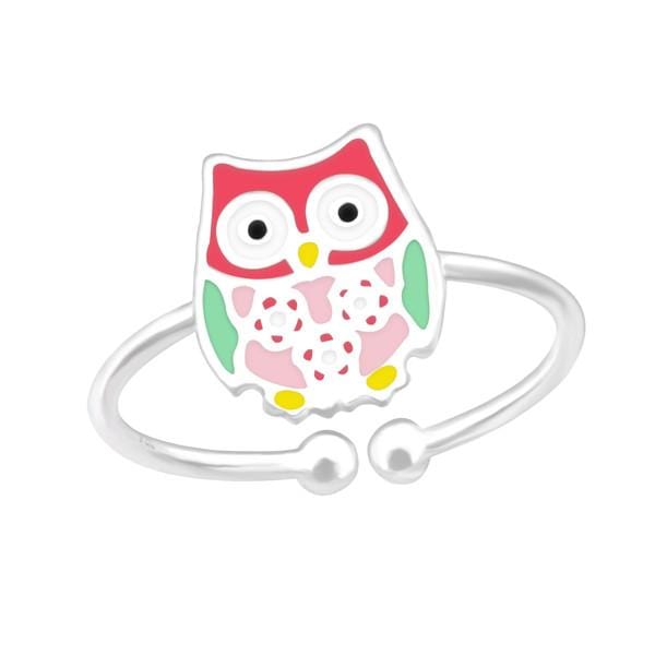 Kids Silver Multicolor Owl Adjustable Ring