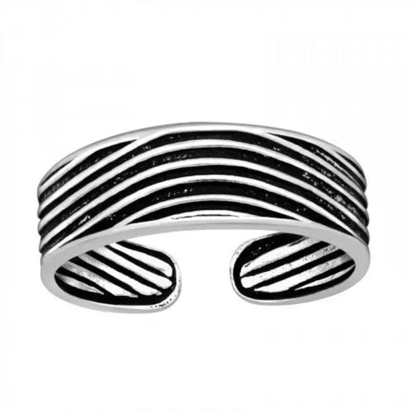 Silver Curved Lines Adjustable Toe Ring