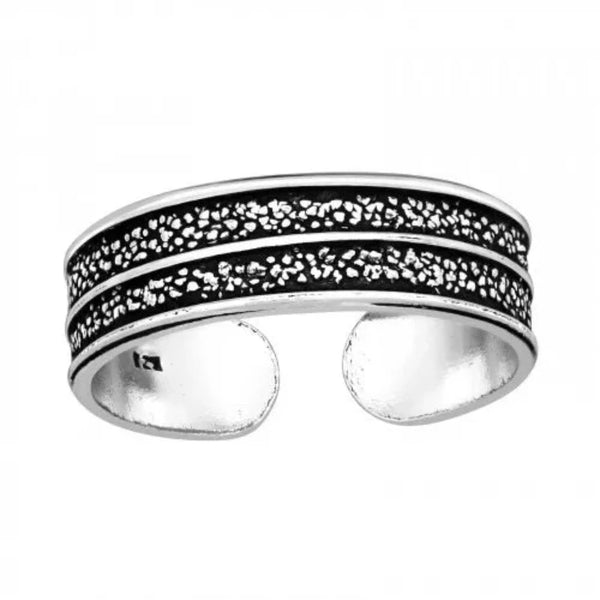Silver Grainy Texture Adjustable Toe Ring