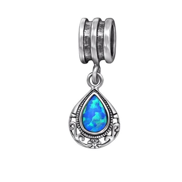 Silver Pacific Blue Opal Tear Drop Charm Bead