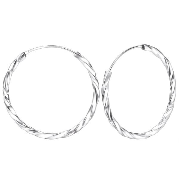 Silver 50mm Twisted  Circle  Hoop earrings 