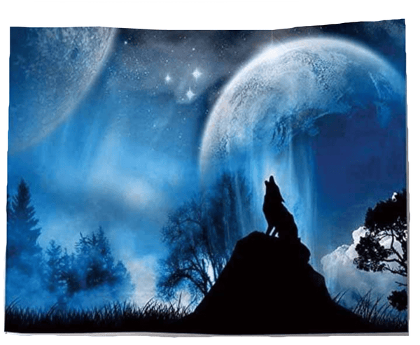 Wolf  and Moon  Forest  Wall Tapestry