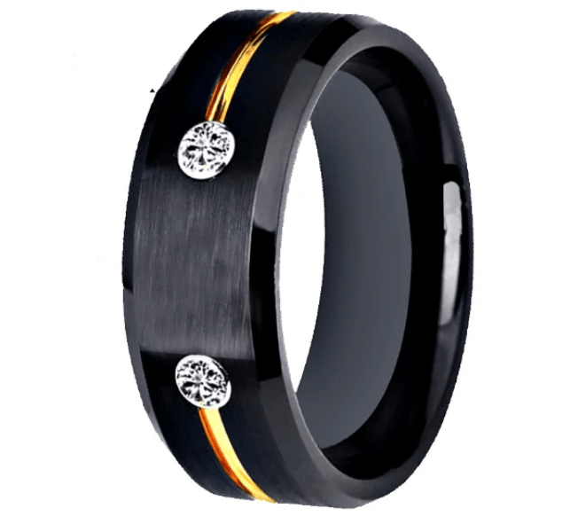 Tungsten  CZ Gold Inlay wedding Ring