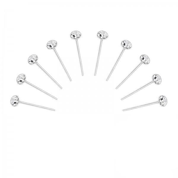 Set of 10 2.5mm Silver White Crystal Bend Nose Studs