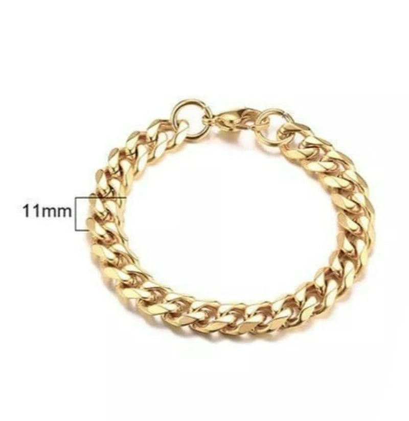 Heavy Cuban Link Gold Chain Bracelet-11mm