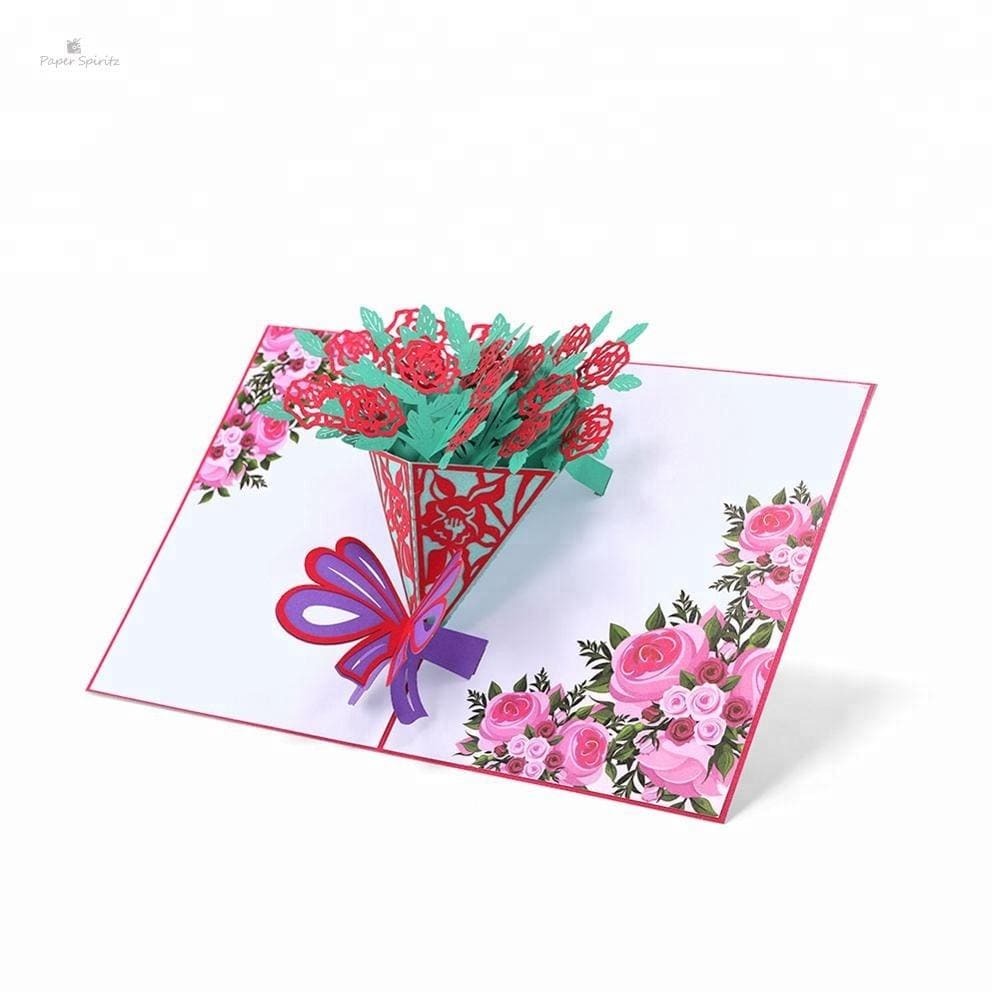 Laser Cut Rose Bouquet 3D Pop Up Greeting Card