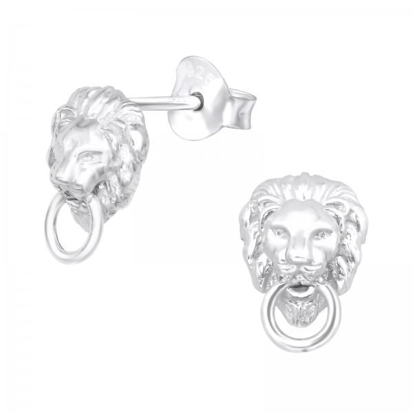 Silver Lion Head Earrings