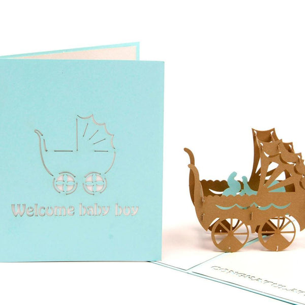 Baby Car Blue 3D Pop Up Greeting Card