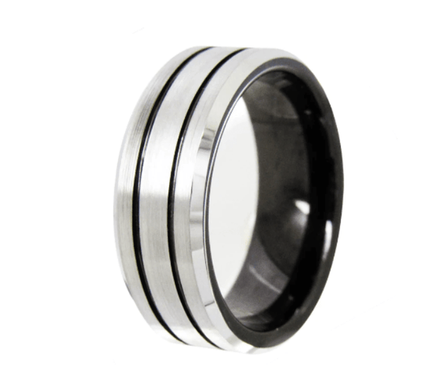 Silver Groove Tungsten Wedding Ring  for Men
