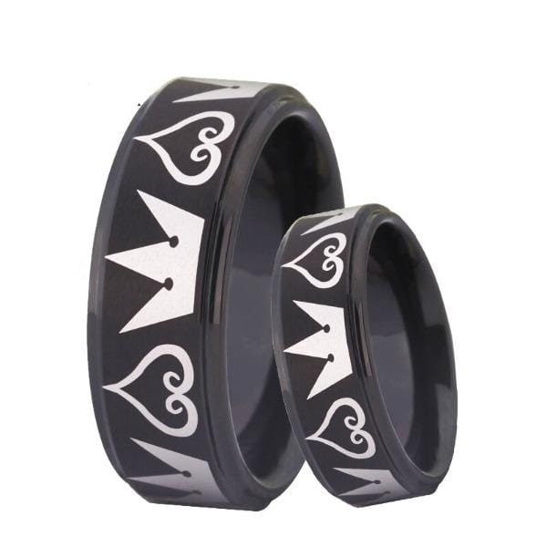Tungsten 8mm Hearts and Crowns Wedding bands