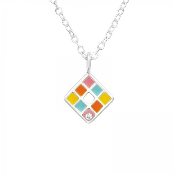 Kids Silver Crystal  Geometric Necklace