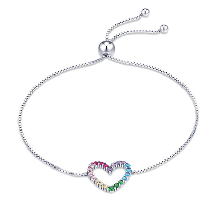 Silver Rainbow  Heart Bracelet
