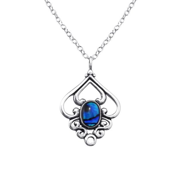 Silver Abalone Dark Blue Flower Necklace