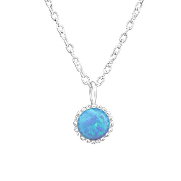 Silver Round Azure Opal Necklace