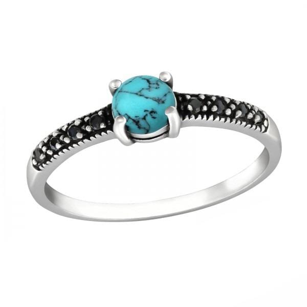 Silver Solitaire Turquoise Engagement  Ring