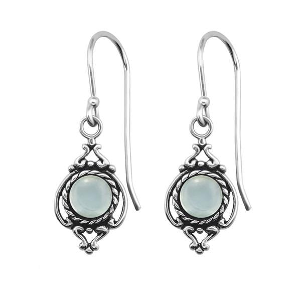 Silver Antique Aqua Dyed Chalcedony Earrings