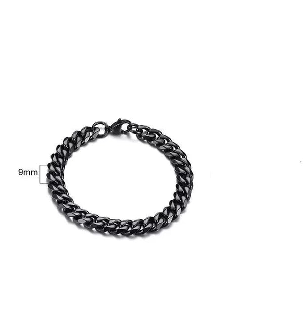 Cuban Link Black Chain  Bracelet- 9mm