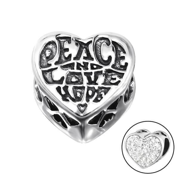 Silver Crystal Heart Love Charm Bead