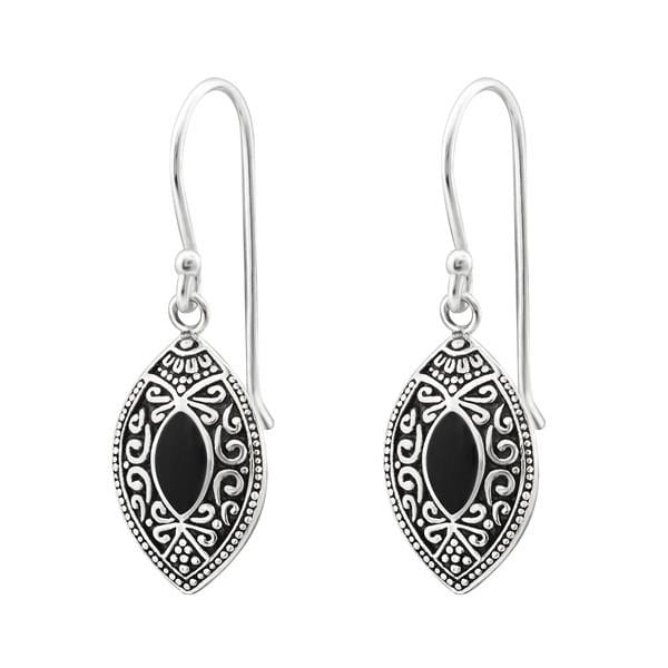 Silver Marquise Black Bali Earrings