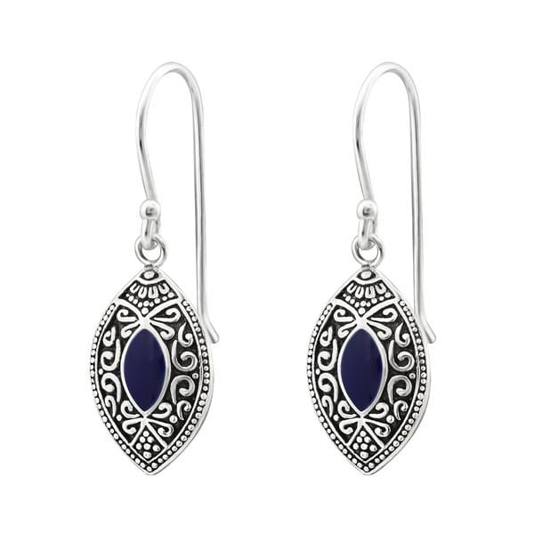 Silver Marquise Dark Blue Bali Earrings