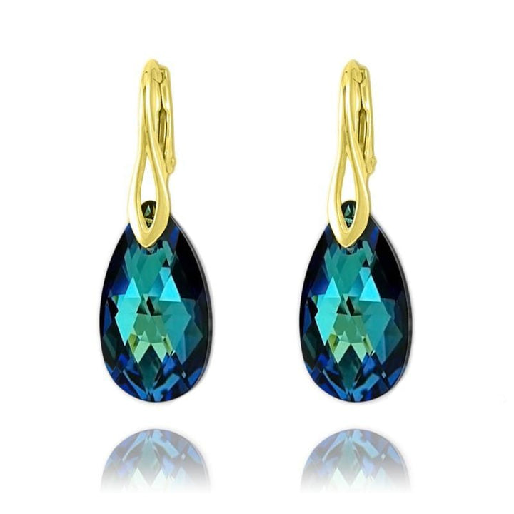 Pear 22mm 24K Gold Earrings with Swarovski Crystal - Bermuda Blue