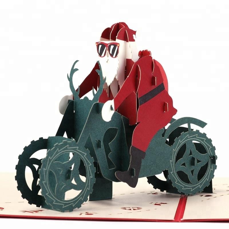 Santa with Motorcycle 3D Pop Up Greeting Card