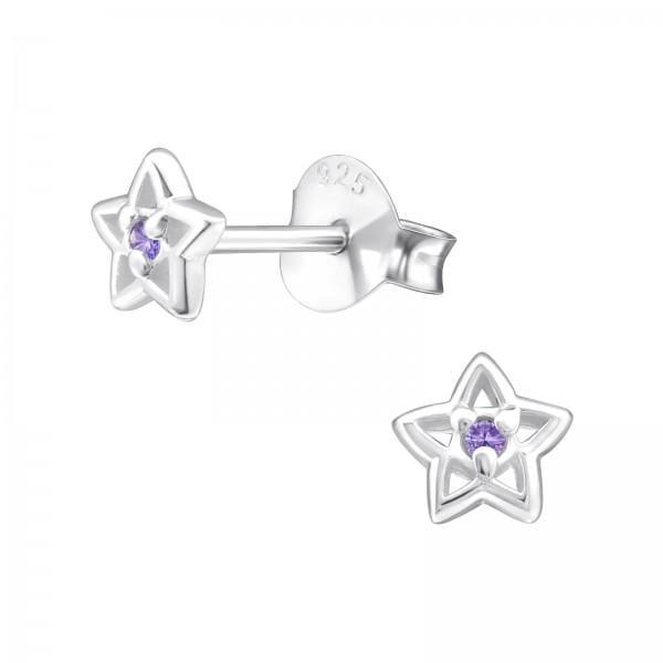 Silver Birthstone Star Stud Earrings