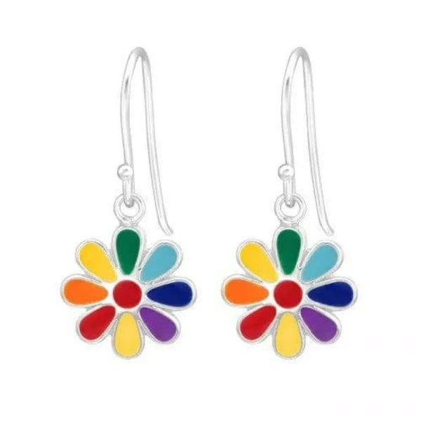 Kids Silver Flower  Rainbow Earrings  for Girls