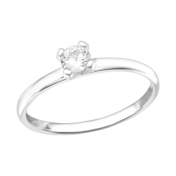 Silver Solitaire CZ Engagement  Ring