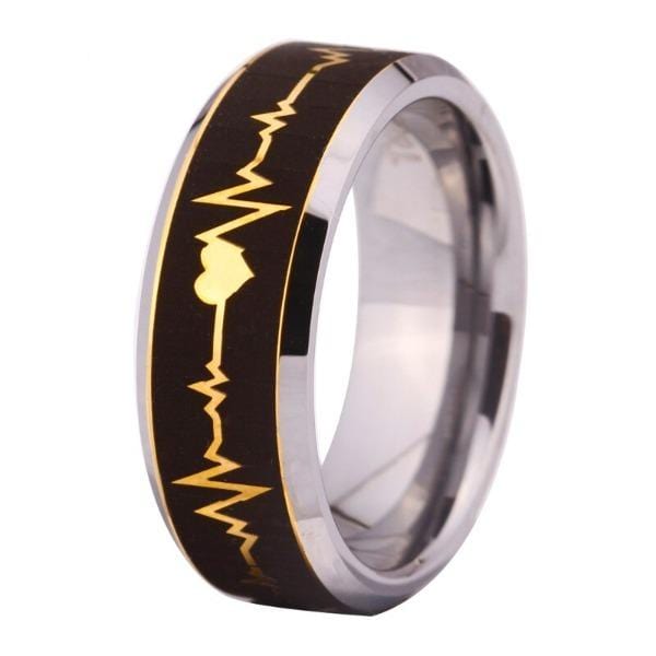 Tungsten Gold and Black Heartbeat Ring