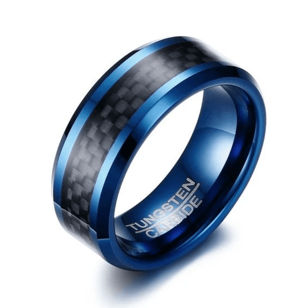 Tungsten Carbon fiber Dark blue Mens Ring