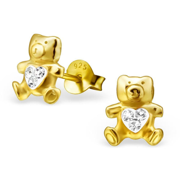 14K Gold Plated  Kids Bear Earrings crystal
