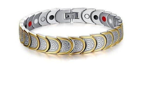  Steel Silver and Gold  Mens Magnetic Bracelet