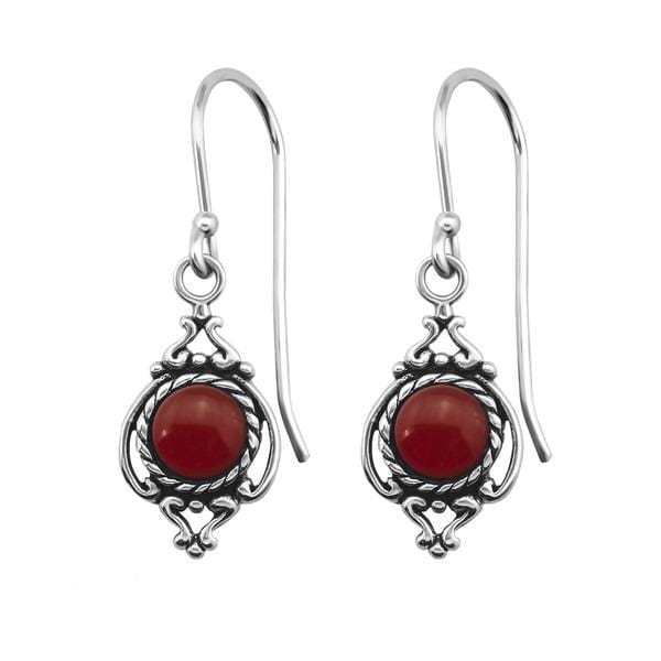 Silver Antique Genuine Red Onyx Earrings
