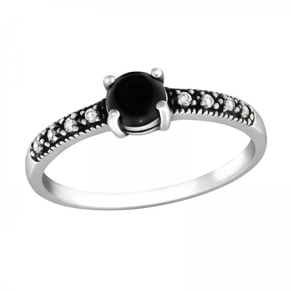 Silver Solitaire Black Onyx  Engagement  Ring