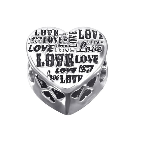 Silver Heart Love Crystal Charm Bead