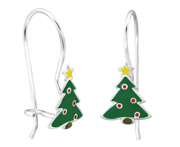 Children's Silver Christmas Tree Earrings