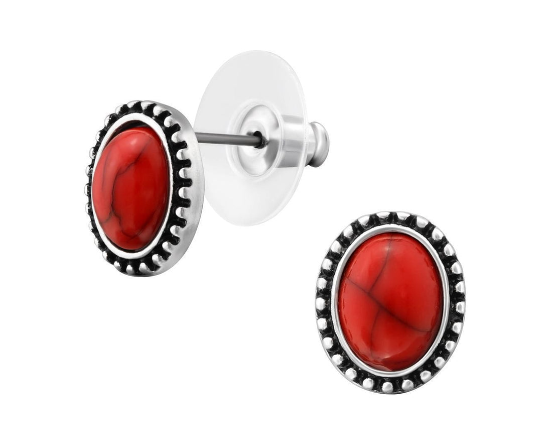 Oval Red Jasper Fashion Ear Studs