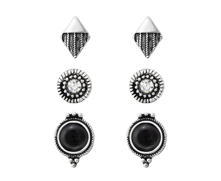3 Black Pairs Fashion Earrings Set