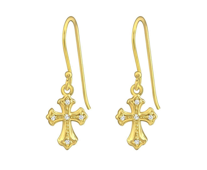 Gold Plated Silver Cross Hanging Earrings