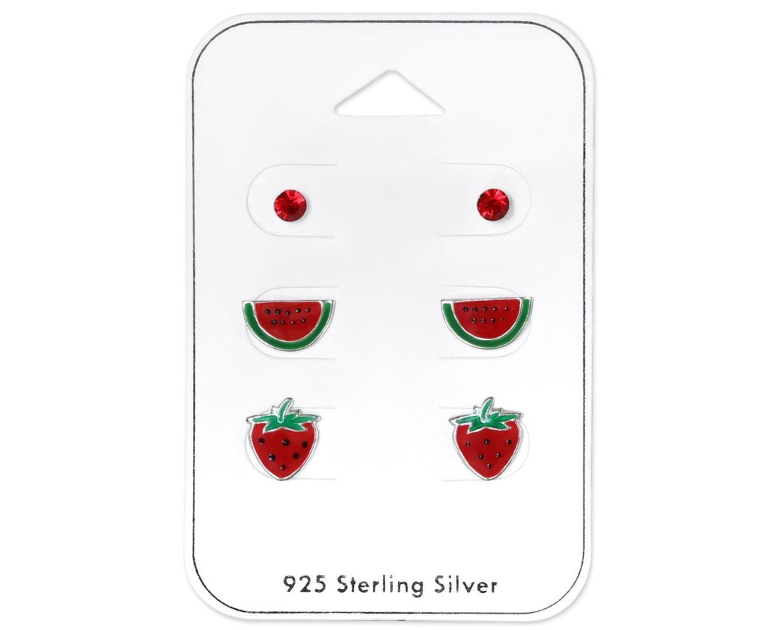 Sterling Silver Fruit Earrings Set for Girls