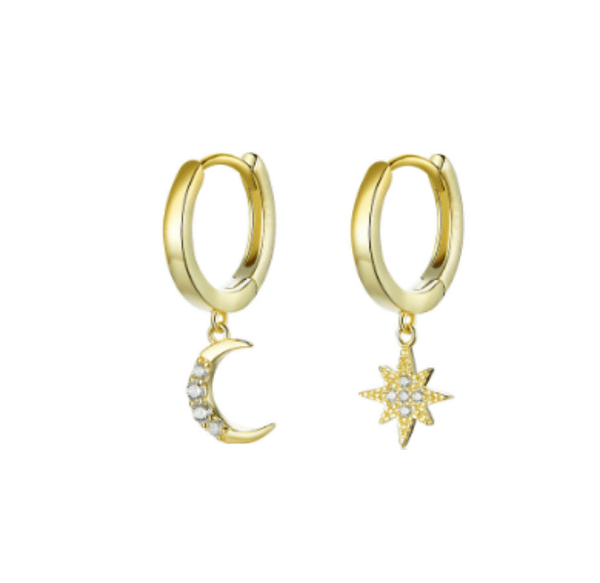 Gold Star and Moon Drop Earrings