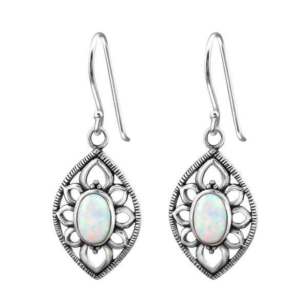 Silver Marquise Fire Snow Opal Earrings 