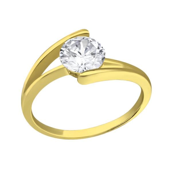 Silver  Gold Solitaire Engagement  Ring