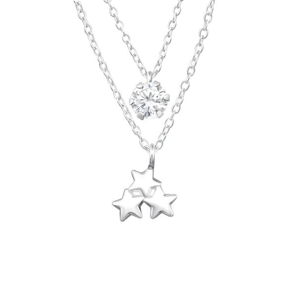 Silver Triple Star Layer Necklace
