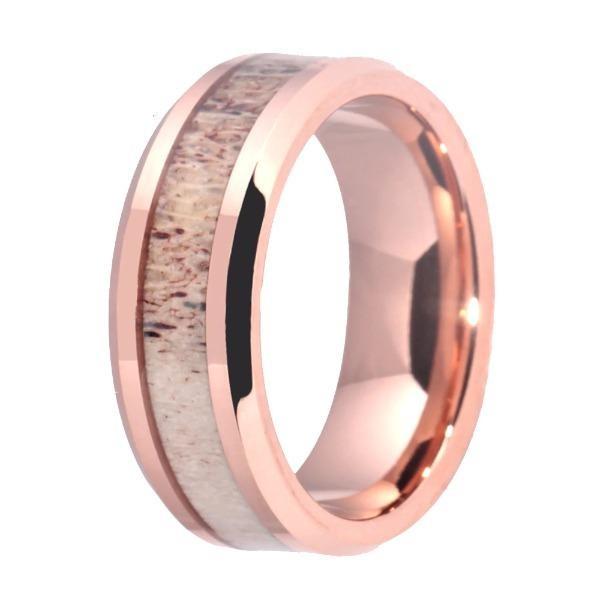 Tungsten Rose Gold Antler Inlay Ring