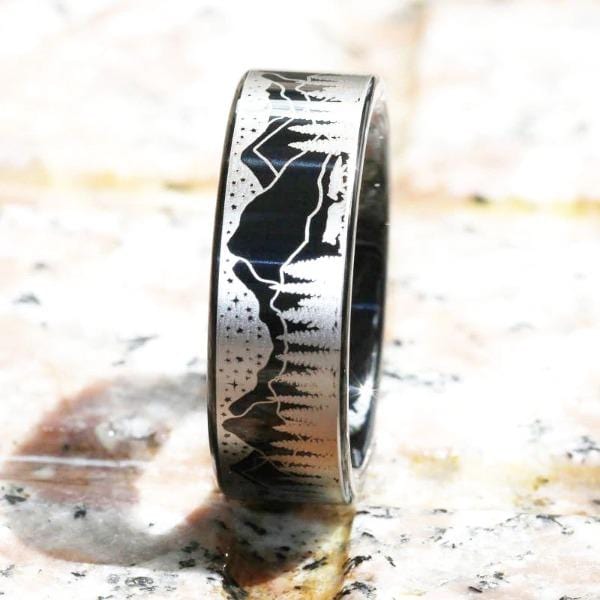 Tungsten Black Detailed Wolf Ring